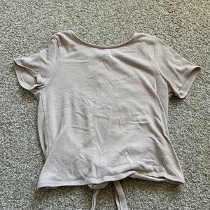 ALYA Beige Open Back Tie T-shirt